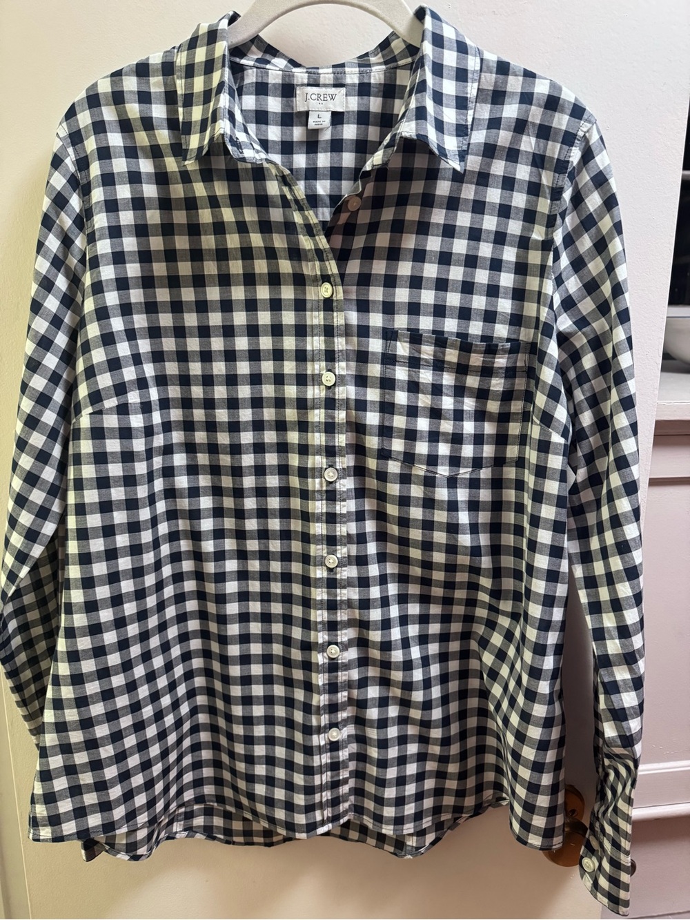 J. Crew Navy and White Gingham Button-Down Shirt
